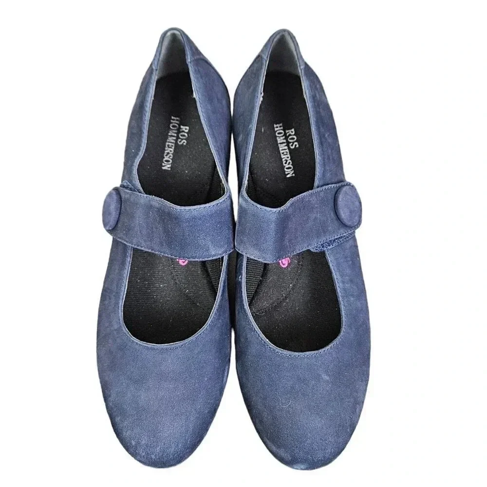 Ros Hommerson Elsa Size 6 Blue  Nubuck  Leather Mary‎ Jane Comfort Wedge